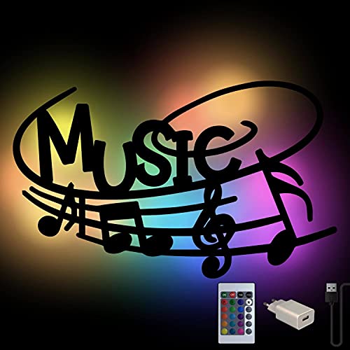 Namofactur Musiknoten Wanddeko Farbwechsel Wand-Lampe Holz Licht Geschenkidee für Musiker I USB + Fernbedienung von Namofactur