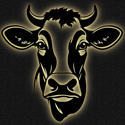 Namofactur DIY Kuh Deko Kuhkopf Dekolampe aus MDF-Holz – LED Licht & Wanddeko in 12 Holzfarben, Batteriebetrieben (L 43x40 cm) von Namofactur