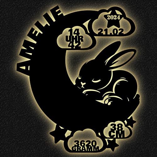 Namofactur DIY Schlummerlicht Mond-Hase - Personalisiertes Baby-Geschenk zur Geburt & Taufe - LED Beleuchtung, für Kinderzimmer von Namofactur