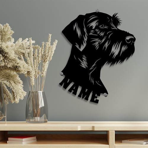 Namofactur Deutsch Drahthaar Hunde Wandlicht aus HDF Schwarz lackiert I Personalisierbare Geschenke für Männer Frauen Jäger I Hunderasse Holzdeko mit Beleuchtung I Größe 36 x 43 cm von Namofactur