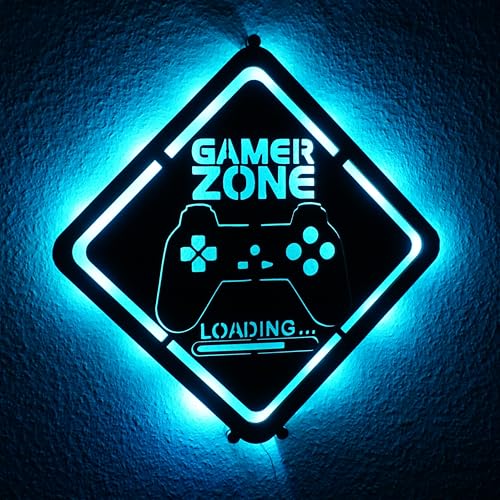 Gamer Zone LED Schild aus Holz | Unpersonalisiertes Gaming Deko Leuchtschild mit Controller Motiv & Loading Schriftzug | Wanddeko für Jugendzimmer Jungen, Schreibtisch & Zockerzimmer Gamer Zone LED Schild aus Holz | Unpersonalisiertes Gaming Deko Leuchtschild mit Controller Motiv & Loading Schriftzug | Wanddeko für Jugendzimmer Jungen, Schreibtisch & Zockerzimmer von Namofactur