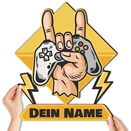 Namofactur Gaming Zimmer Deko Geschenke personalisiert I Wand Beleuchtung Lampe mit Druck auf Holz I Batteriebetrieb von Namofactur