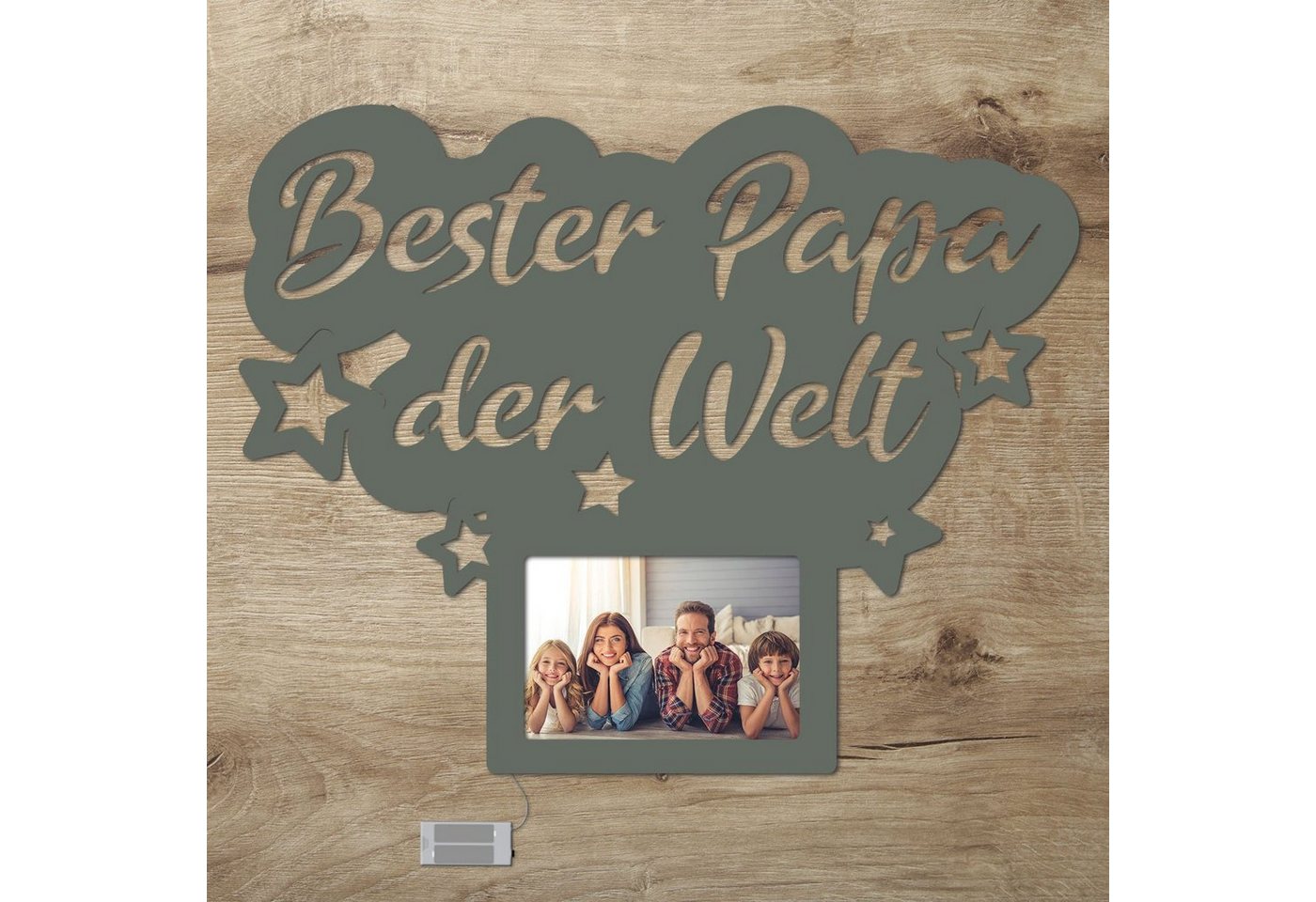 Namofactur LED-Bilderrahmen Bester Papa der Welt, Vatertag, Geburtstagsgeschenk Papa, für 1 Bilder, Fotorahmen, Rahmen für Foto, made in Germany, in Deutschland gefertigt, Verschiedenen Farben wählbar von Namofactur