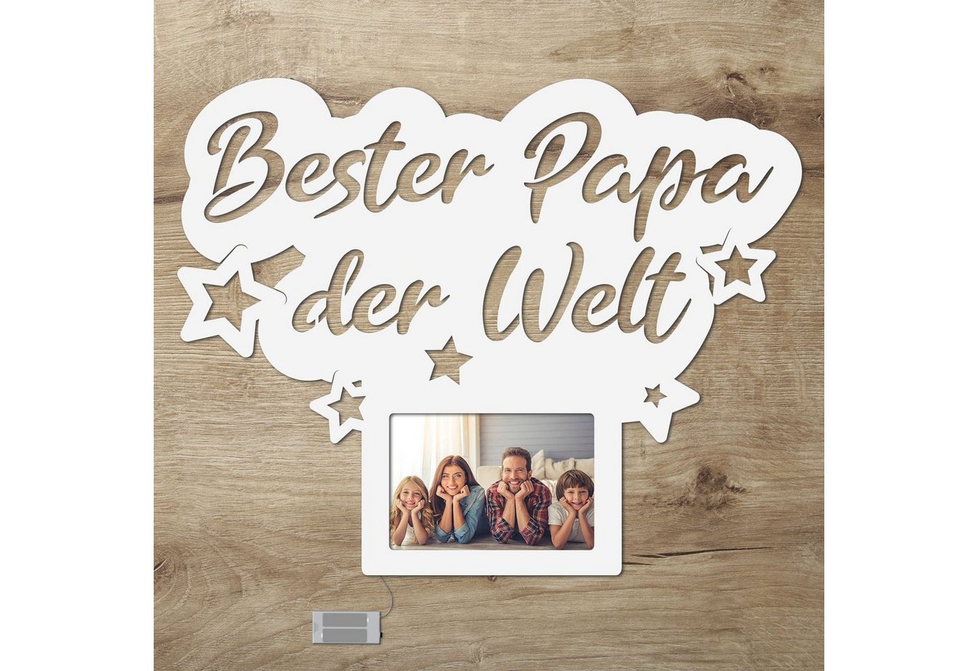 Namofactur LED-Bilderrahmen Bester Papa der Welt, Vatertag, Geburtstagsgeschenk Papa, für 1 Bilder, Fotorahmen, Rahmen für Foto, made in Germany, in Deutschland gefertigt, Verschiedenen Farben wählbar von Namofactur