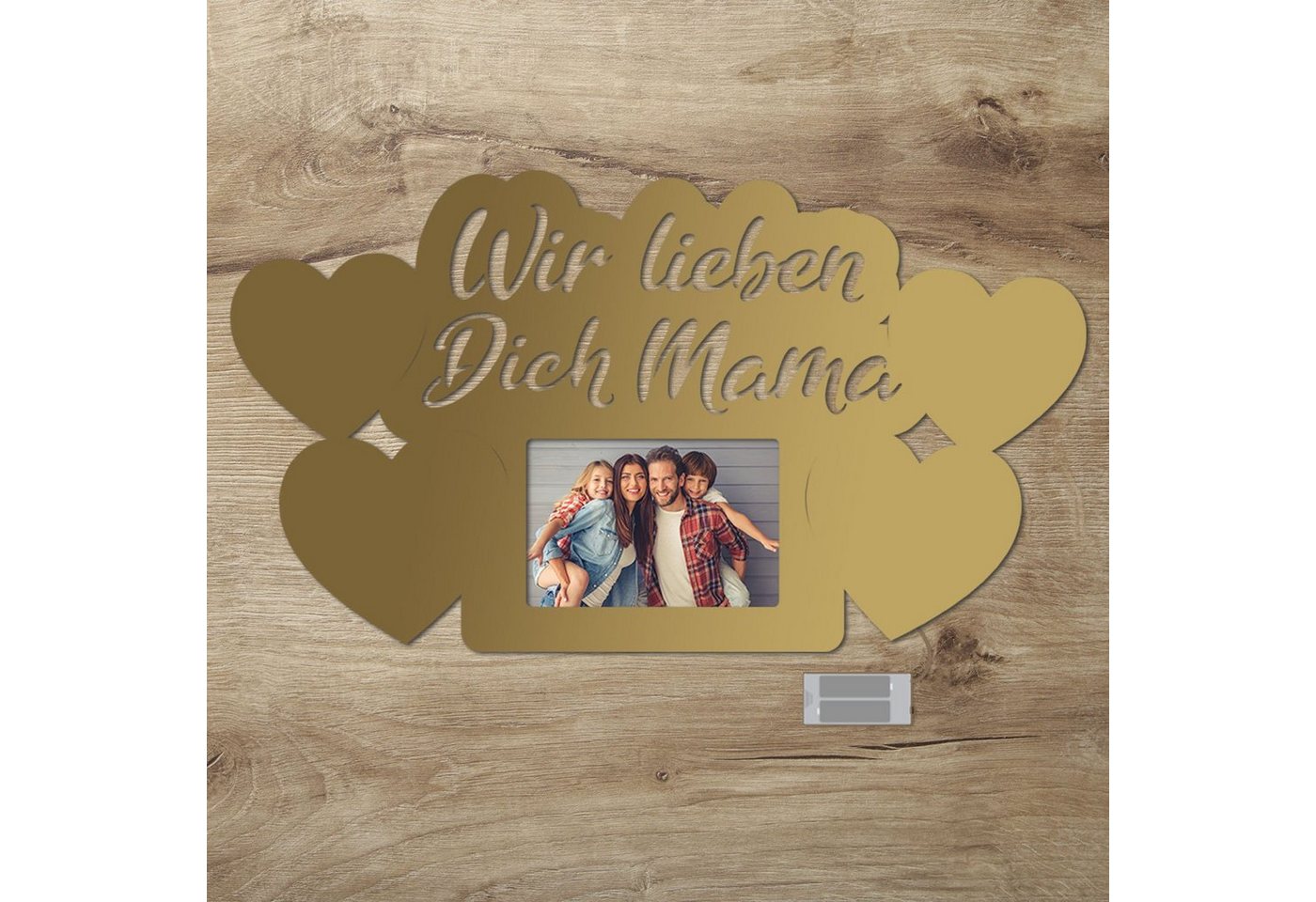 Namofactur LED-Bilderrahmen Geschenk Mama Fotorahmen aus Holz I Muttertag I Geburtstag, für 1 Bilder, beleuchteter Herz Foto Rahmen, Wir lieben Dich Mama von Namofactur