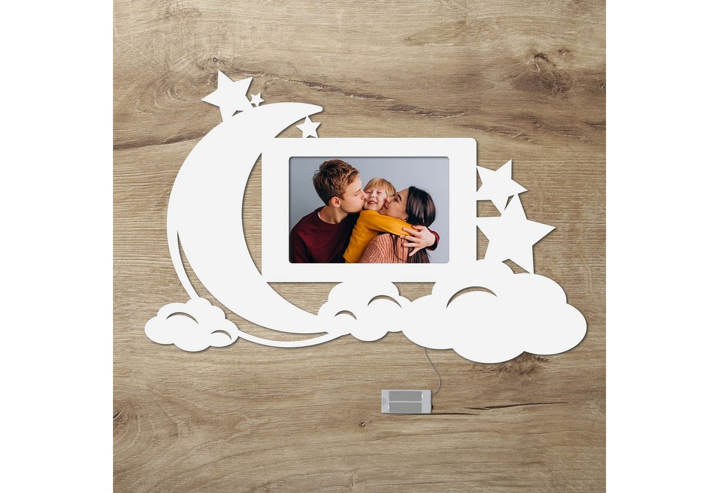 Namofactur LED-Bilderrahmen Mond & Wolken LED Bilderrahmen Nachtlicht, Kinderzimmer, Geschenk, für 1 Bilder, Fotorahmen, Rahmen für Foto, Made in Germany, made in Germany, in Deutschland gefertigt, Verschiedenen Farben wählbar von Namofactur