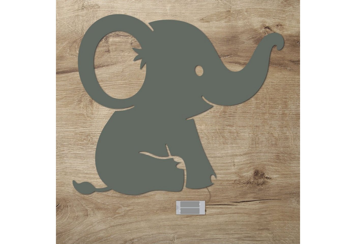 Namofactur LED Dekolicht Baby Elefant - Schlaflicht mit Elefanten Motiv für Kleinkinder, Ohne Zugschalter/Stern, LED fest integriert, Warmweiß, Wanddekoobjekt Kinderzimmer Leuchte batteriebetrieben von Namofactur