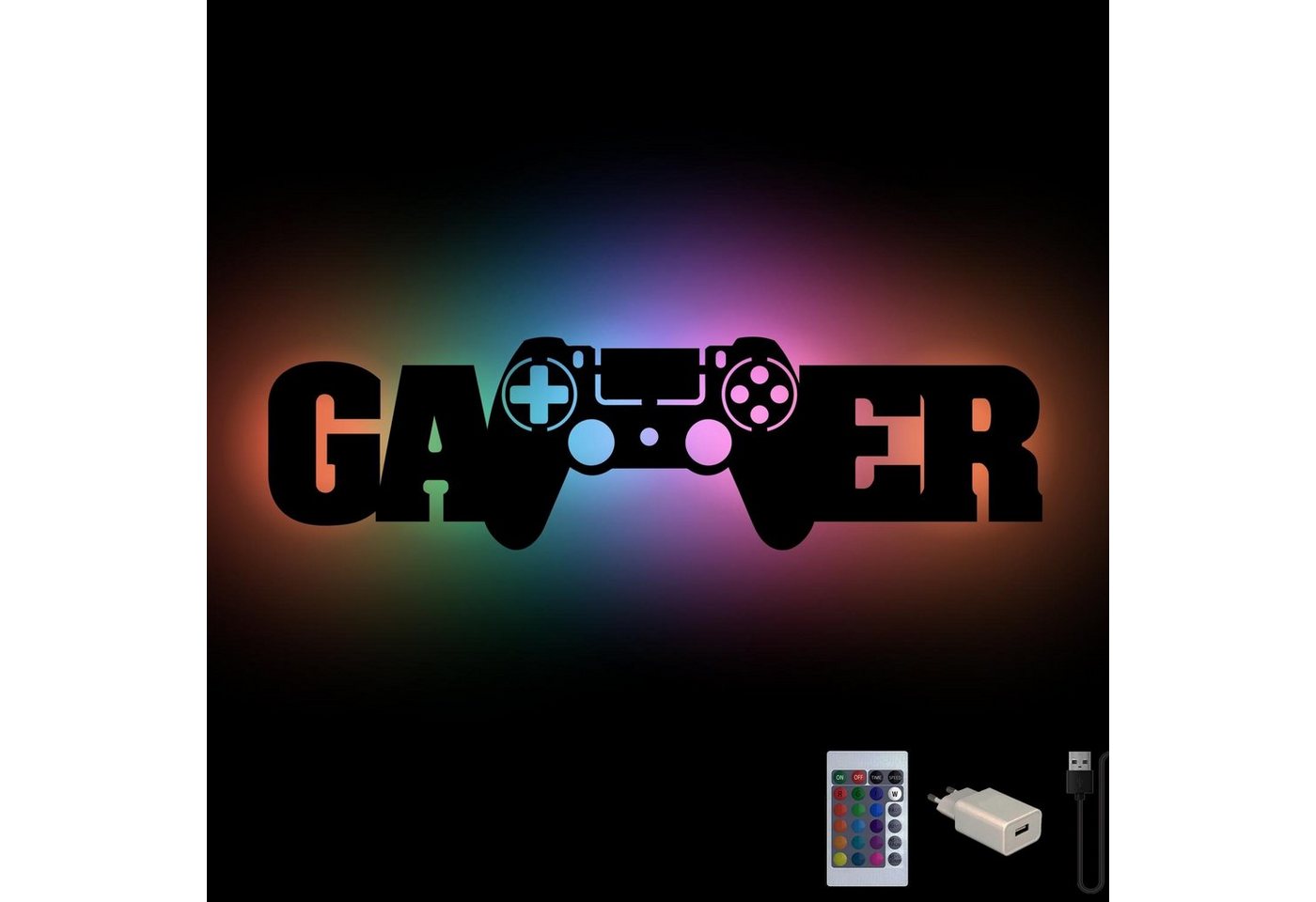 Namofactur LED Dekolicht Gamer Gaming Controller - Gamer Licht Wanddeko mit RGB Farbwechsel, LED fest integriert, Wanddekoobjekt USB Wohnzimmer Leuchte mit Fernbedienung von Namofactur