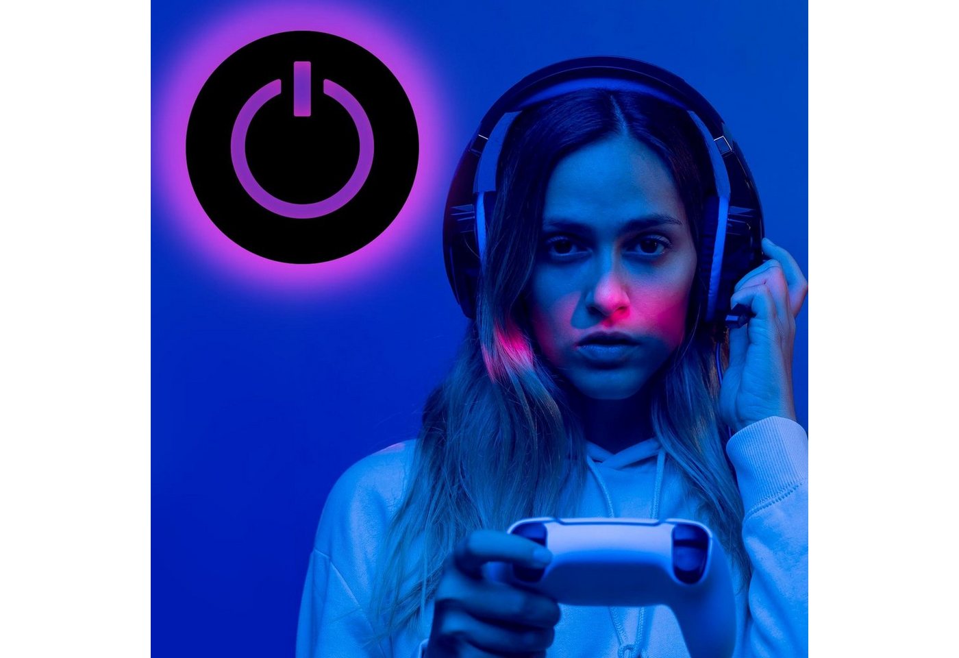 Namofactur LED Dekolicht Gamer Lampe Power ON Button Zocker Deko Licht, Computer Freak, LED fest integriert, RGB Farbwechsel, IT Nerd Wanddeko, USB Leuchte mit Fernbedienung von Namofactur