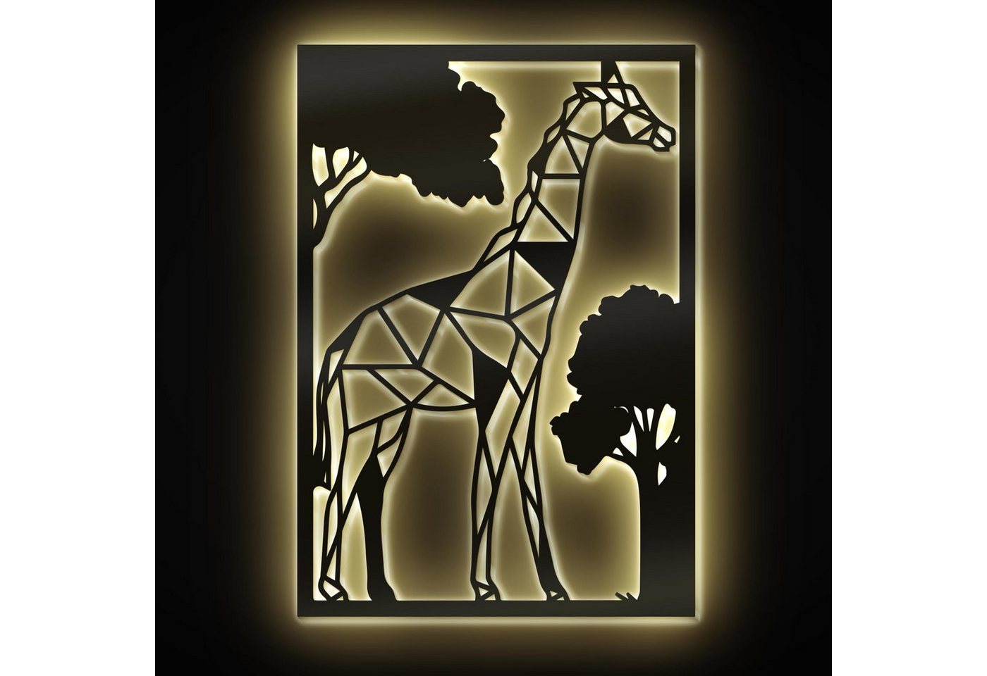 Namofactur LED Dekolicht Giraffe Deko Geschenke - LED Giraffen Wanddeko Holz Wandtattoo, LED fest integriert, Warmweiß von Namofactur