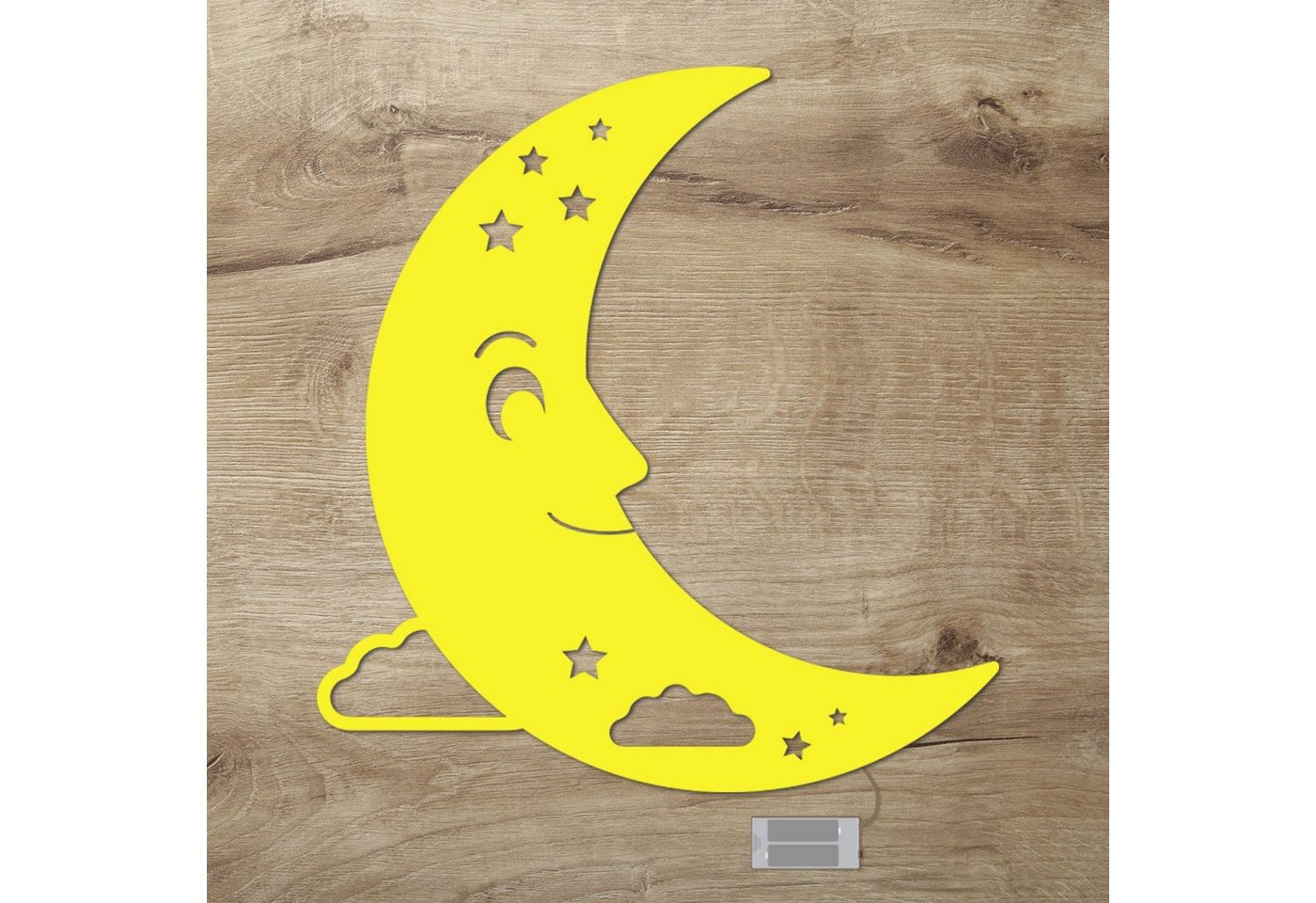 Namofactur LED Dekolicht Mond - Schlaflicht mit Mond-Motiv für Kleinkinder - Wand Deko Lampe, Ohne Zugschalter/Stern, LED fest integriert, Warmweiß, Wanddekoobjekt Kinderzimmer Leuchte batteriebetrieben von Namofactur