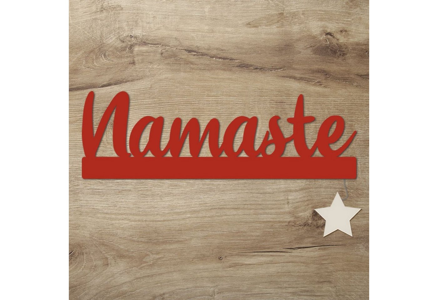 Namofactur LED Dekolicht Namaste - Dekoobjekt aus Holz mit Namaste-Schriftzug, Mit Sternabdeckung, Wanddekoobjekt Wohnzimmer Leuchte batteriebetrieben von Namofactur