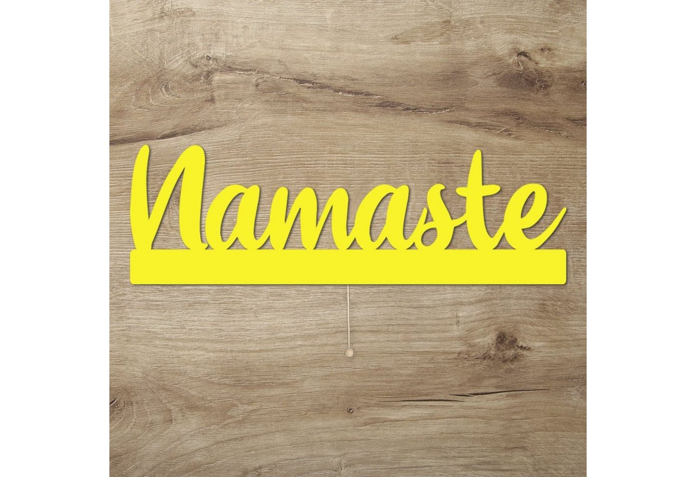 Namofactur LED Dekolicht Namaste - Dekoobjekt aus Holz mit Namaste-Schriftzug, Mit Zugschalter, Wanddekoobjekt Wohnzimmer Leuchte batteriebetrieben von Namofactur