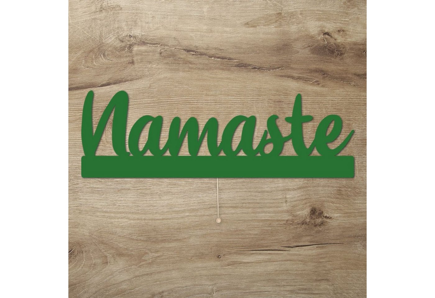 Namofactur LED Dekolicht Namaste - Dekoobjekt aus Holz mit Namaste-Schriftzug, Mit Zugschalter, Wanddekoobjekt Wohnzimmer Leuchte batteriebetrieben von Namofactur