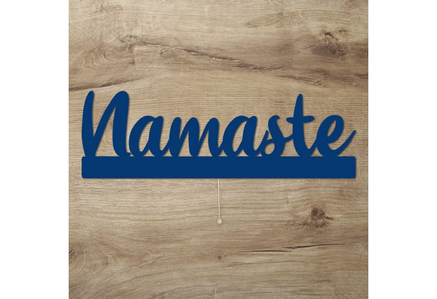 Namofactur LED Dekolicht Namaste - Dekoobjekt aus Holz mit Namaste-Schriftzug, Mit Zugschalter, Wanddekoobjekt Wohnzimmer Leuchte batteriebetrieben von Namofactur