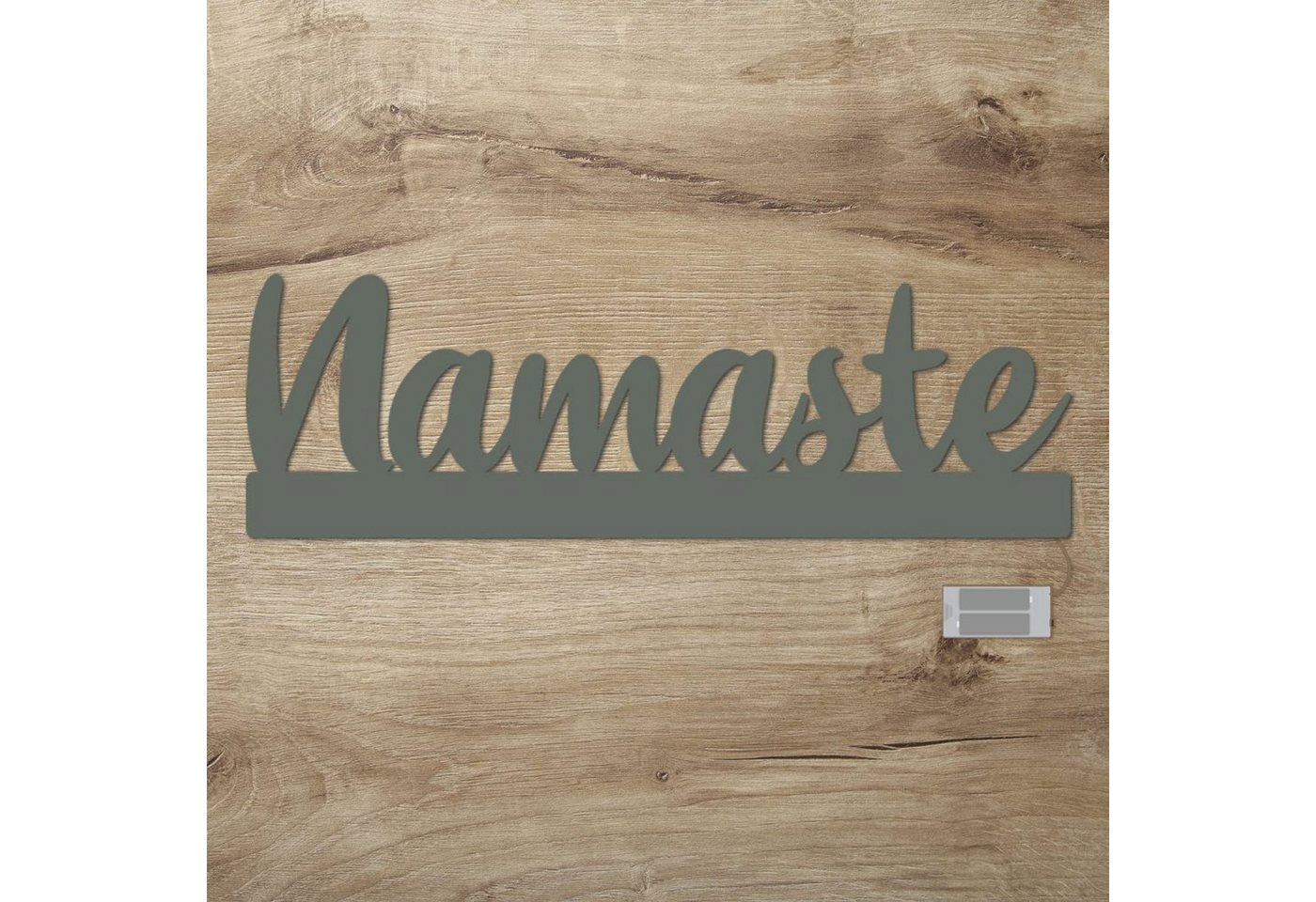 Namofactur LED Dekolicht Namaste - Dekoobjekt aus Holz mit Namaste-Schriftzug, Ohne Zugschalter, Wanddekoobjekt Wohnzimmer Leuchte batteriebetrieben von Namofactur