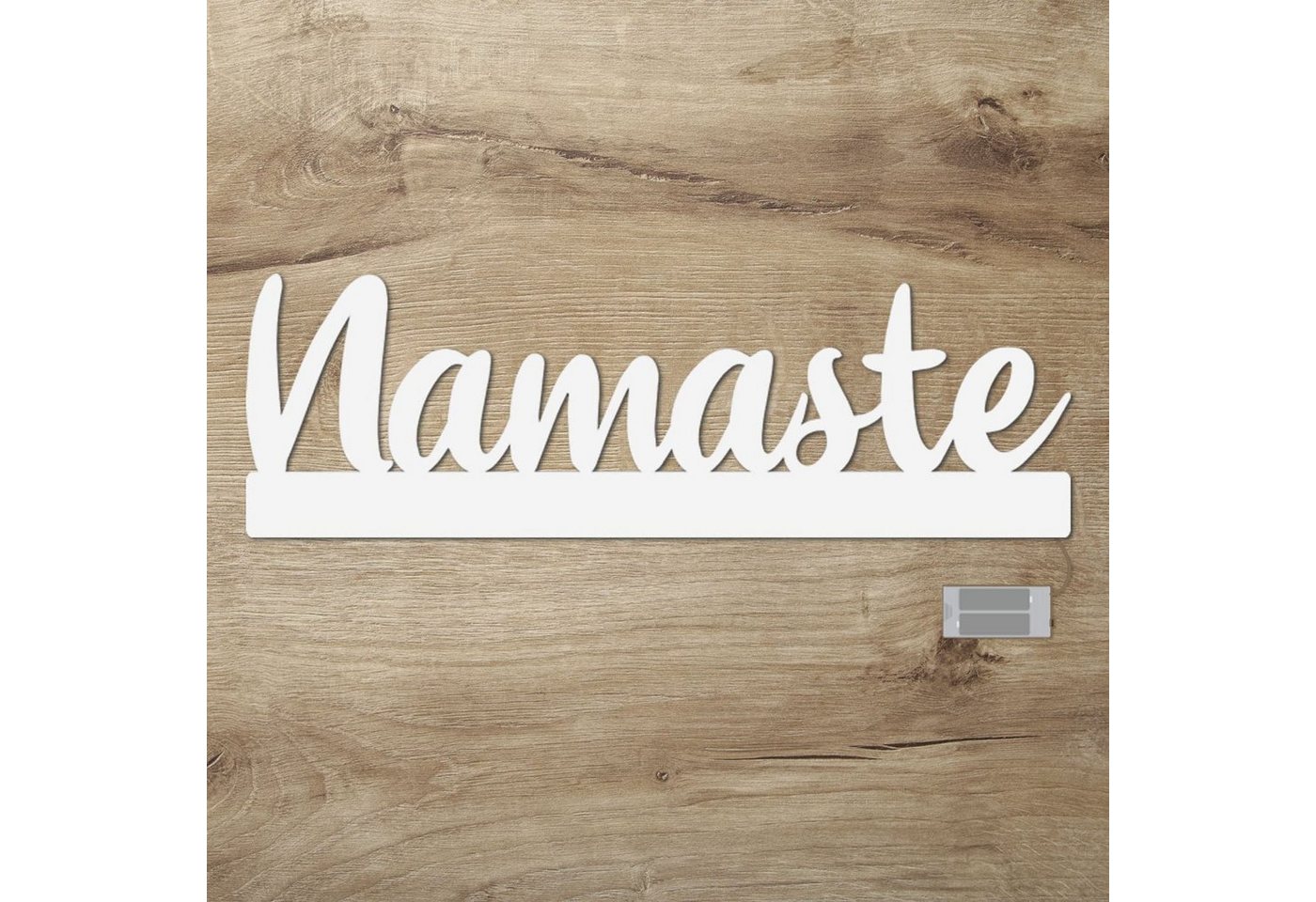 Namofactur LED Dekolicht Namaste - Dekoobjekt aus Holz mit Namaste-Schriftzug, Ohne Zugschalter, Wanddekoobjekt Wohnzimmer Leuchte batteriebetrieben von Namofactur