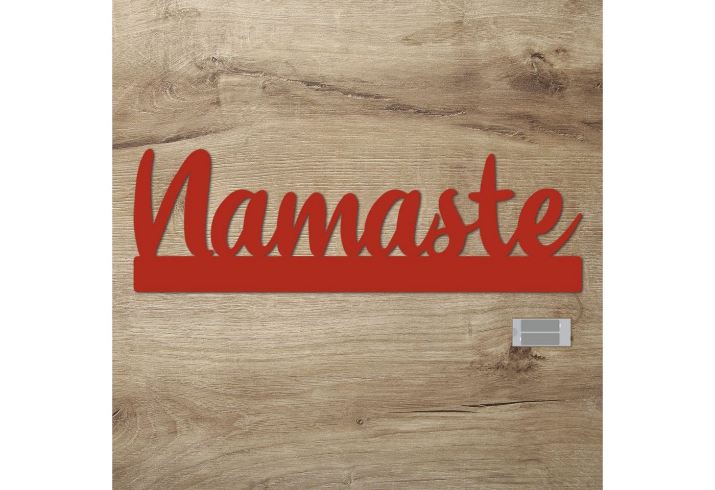 Namofactur LED Dekolicht Namaste - Dekoobjekt aus Holz mit Namaste-Schriftzug, Ohne Zugschalter, Wanddekoobjekt Wohnzimmer Leuchte batteriebetrieben von Namofactur