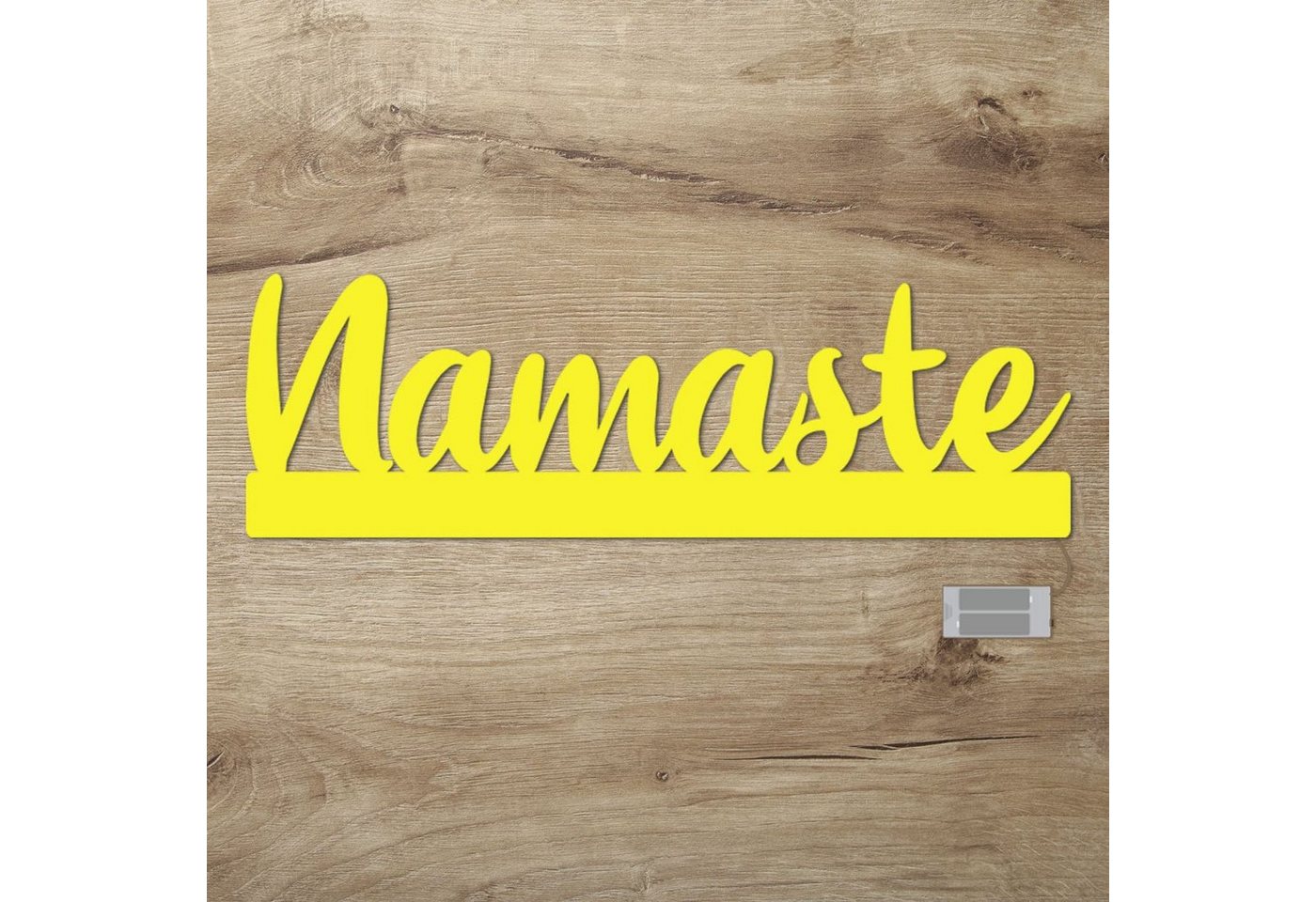 Namofactur LED Dekolicht Namaste - Dekoobjekt aus Holz mit Namaste-Schriftzug, Ohne Zugschalter, Wanddekoobjekt Wohnzimmer Leuchte batteriebetrieben von Namofactur