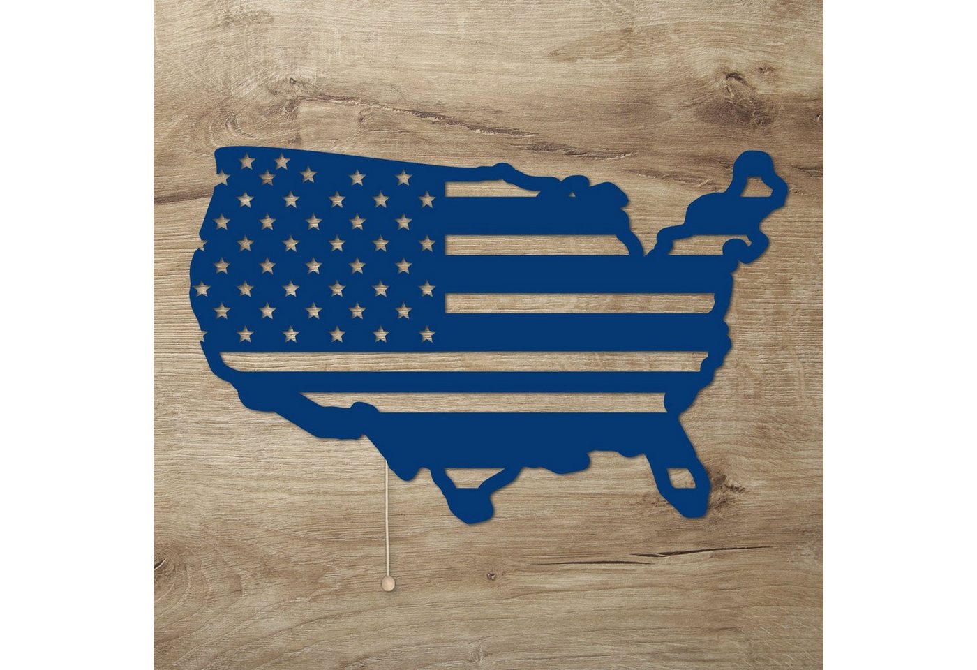 Namofactur LED Dekolicht USA Flagge Wanddeko aus Holz, Wandlampe für USA Fans, Mit Zugschalter, LED fest integriert, Warmweiß von Namofactur