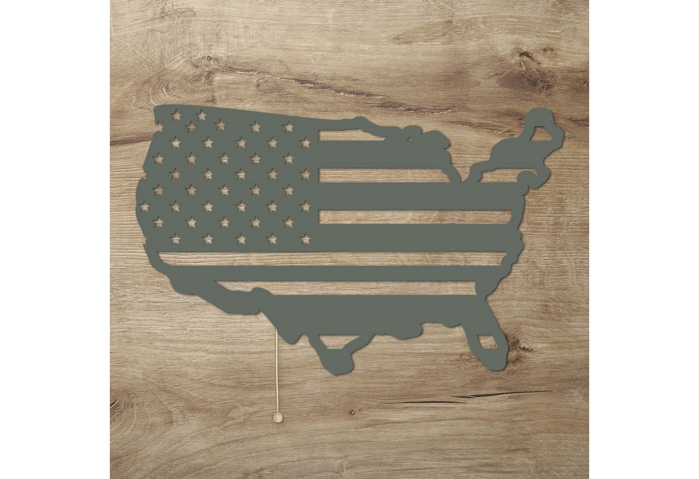 Namofactur LED Dekolicht USA Flagge Wanddeko aus Holz, Wandlampe für USA Fans, Mit Zugschalter, LED fest integriert, Warmweiß von Namofactur