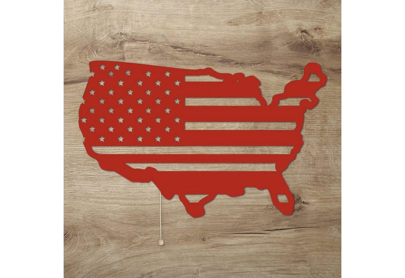 Namofactur LED Dekolicht USA Flagge Wanddeko aus Holz, Wandlampe für USA Fans, Mit Zugschalter, LED fest integriert, Warmweiß von Namofactur