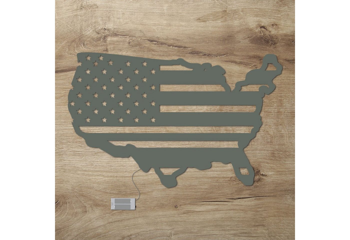 Namofactur LED Dekolicht USA Flagge Wanddeko aus Holz, Wandlampe für USA Fans, Ohne Zugschalter, LED fest integriert, Warmweiß von Namofactur