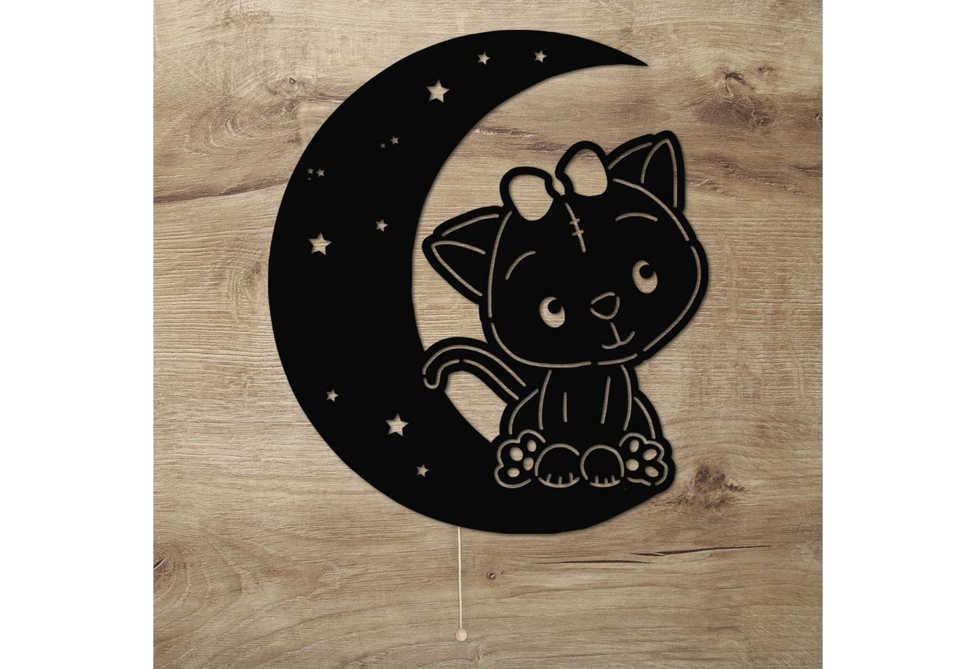 Namofactur LED Dekolicht Wandlampe Mond Katze Holz Wand Deko Lampe Nachtlicht I Kinderzimmer, Mit Zugschalter, LED fest integriert, Warmweiß Namofactur LED Dekolicht Wandlampe Mond Katze Holz Wand Deko Lampe Nachtlicht I Kinderzimmer, Mit Zugschalter, LED fest integriert, Warmweiß von Namofactur
