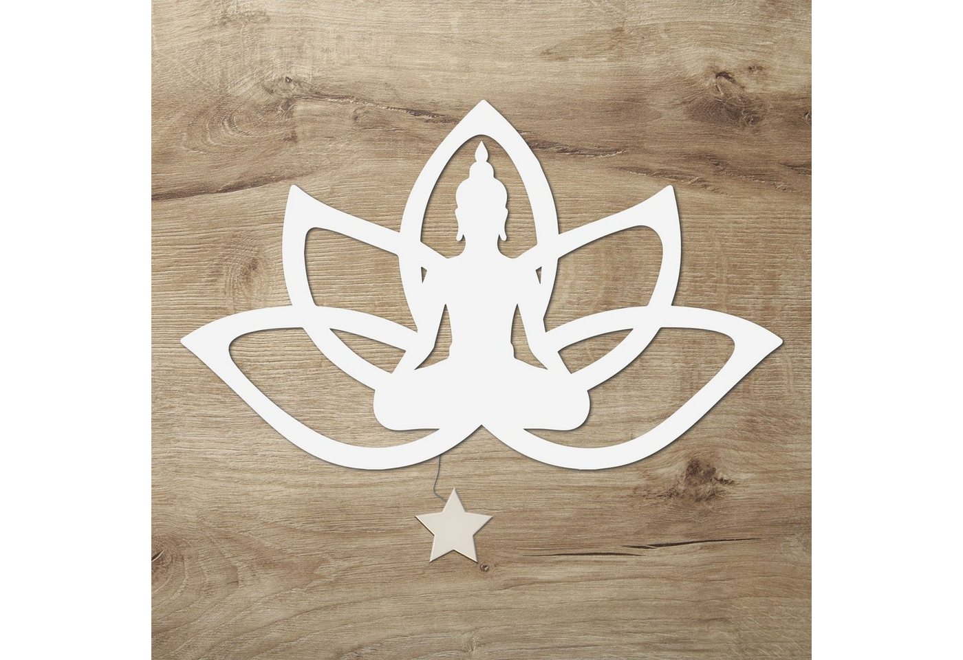 Namofactur LED Dekolicht Yoga, Buddha Lotus Haltung Blume, Meditation Wandlampe aus Holz, Mit Sternabdeckung, LED fest integriert, Warmweiß von Namofactur