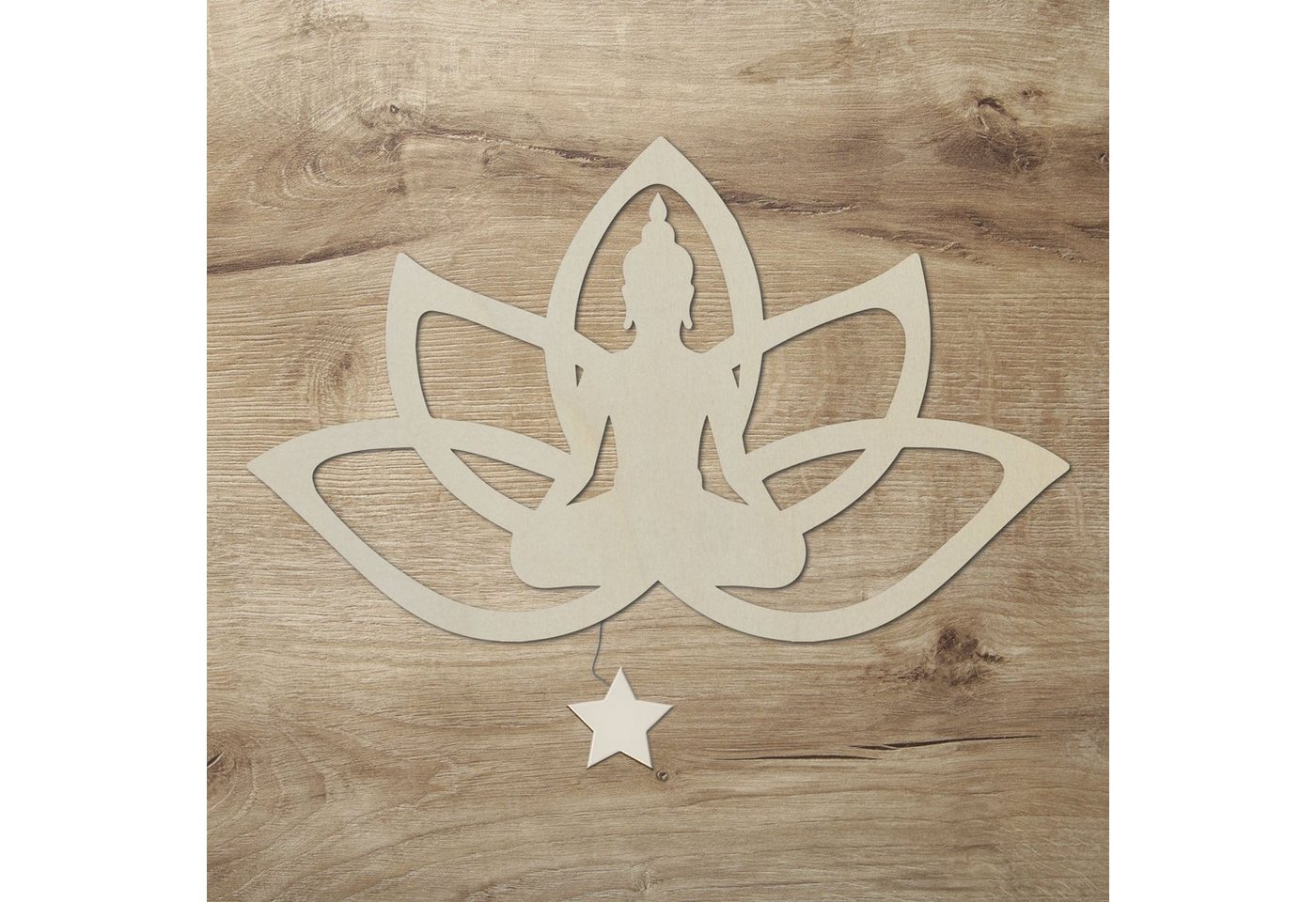 Namofactur LED Dekolicht Yoga, Buddha Lotus Haltung Blume, Meditation Wandlampe aus Holz, Mit Sternabdeckung, LED fest integriert, Warmweiß von Namofactur