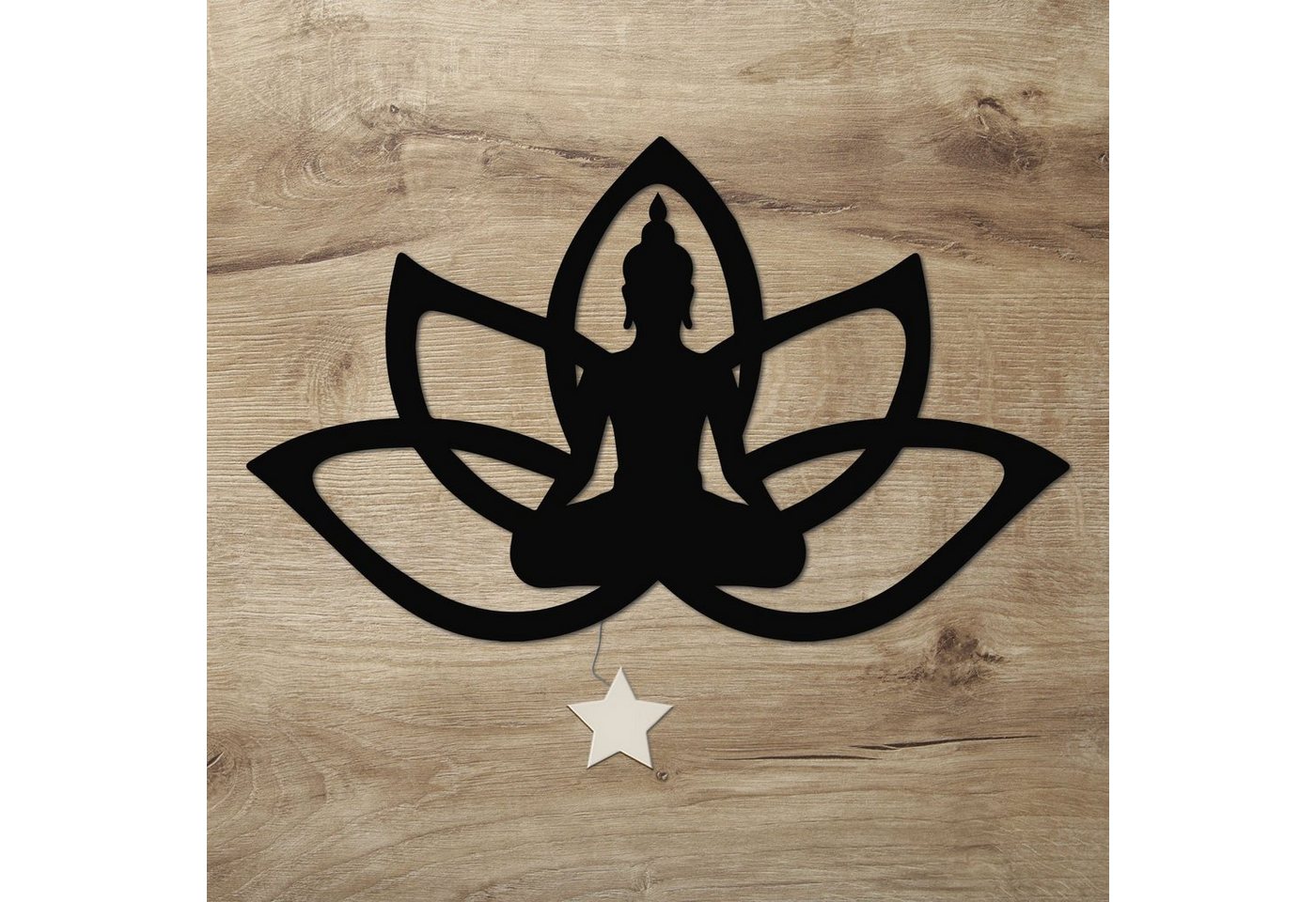 Namofactur LED Dekolicht Yoga, Buddha Lotus Haltung Blume, Meditation Wandlampe aus Holz, Mit Sternabdeckung, LED fest integriert, Warmweiß von Namofactur