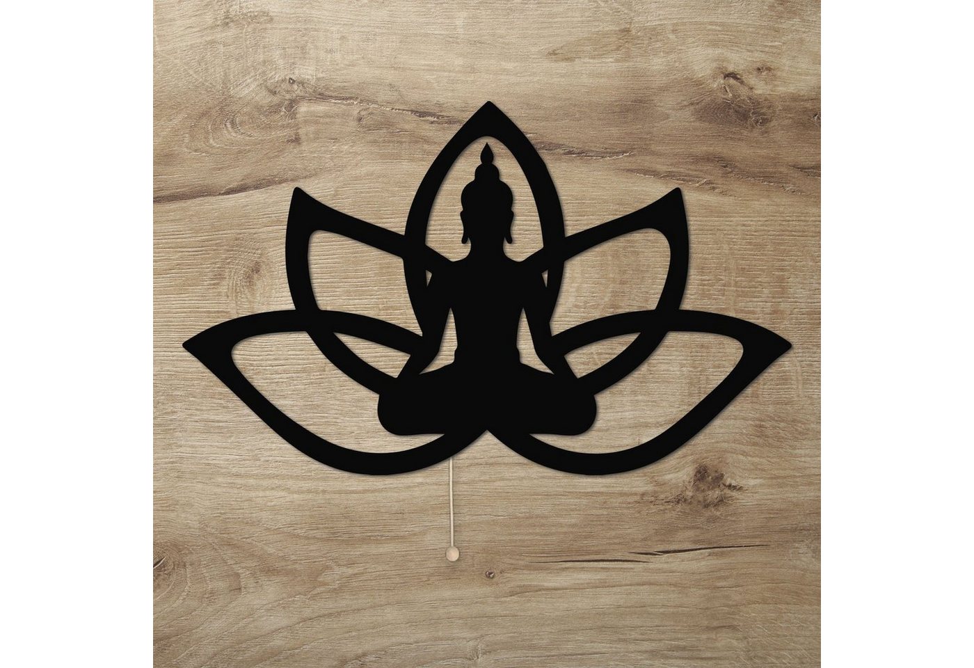 Namofactur LED Dekolicht Yoga, Buddha Lotus Haltung Blume, Meditation Wandlampe aus Holz, Mit Zugschalter, LED fest integriert, Warmweiß von Namofactur