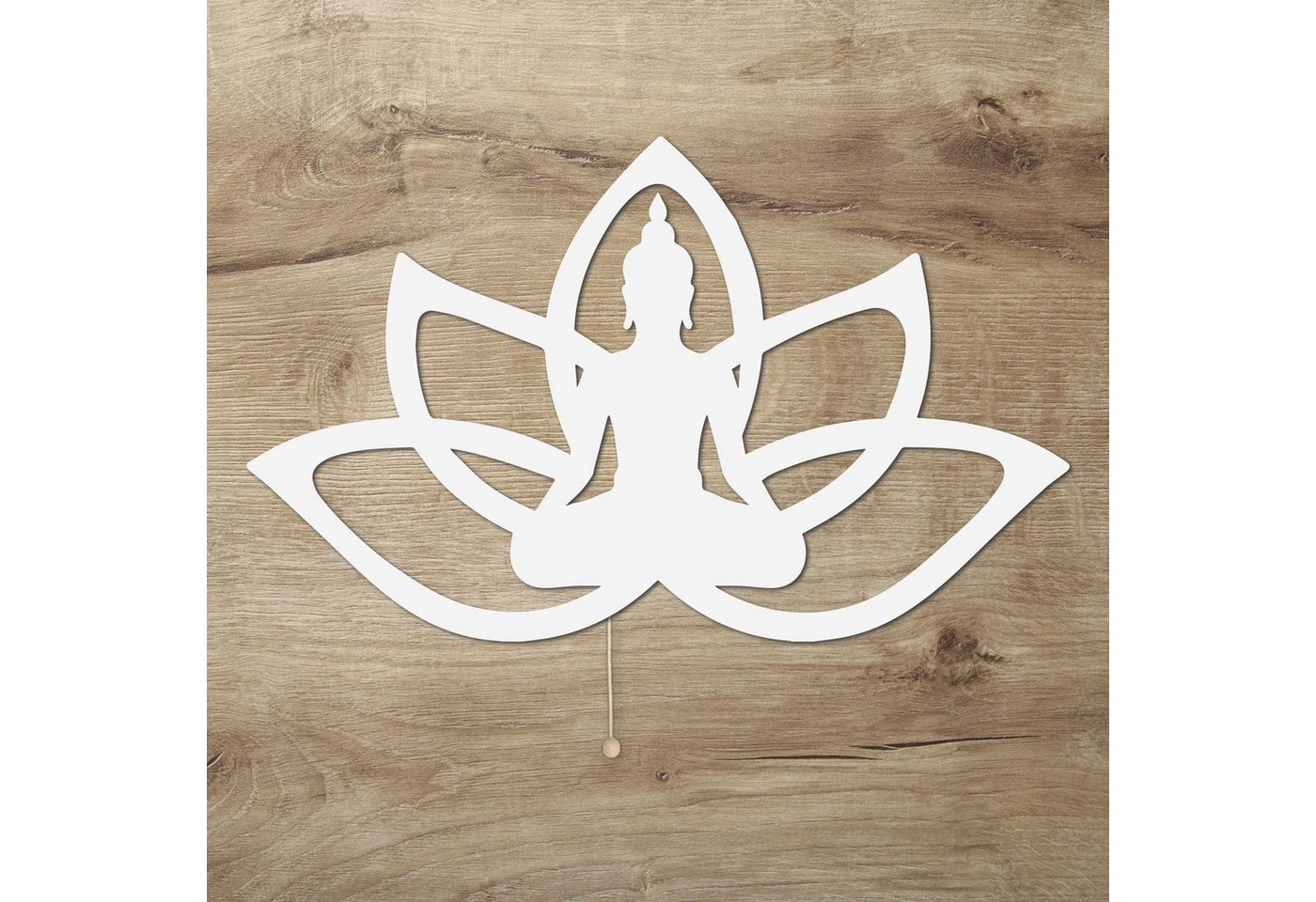 Namofactur LED Dekolicht Yoga, Buddha Lotus Haltung Blume, Meditation Wandlampe aus Holz, Mit Zugschalter, LED fest integriert, Warmweiß von Namofactur