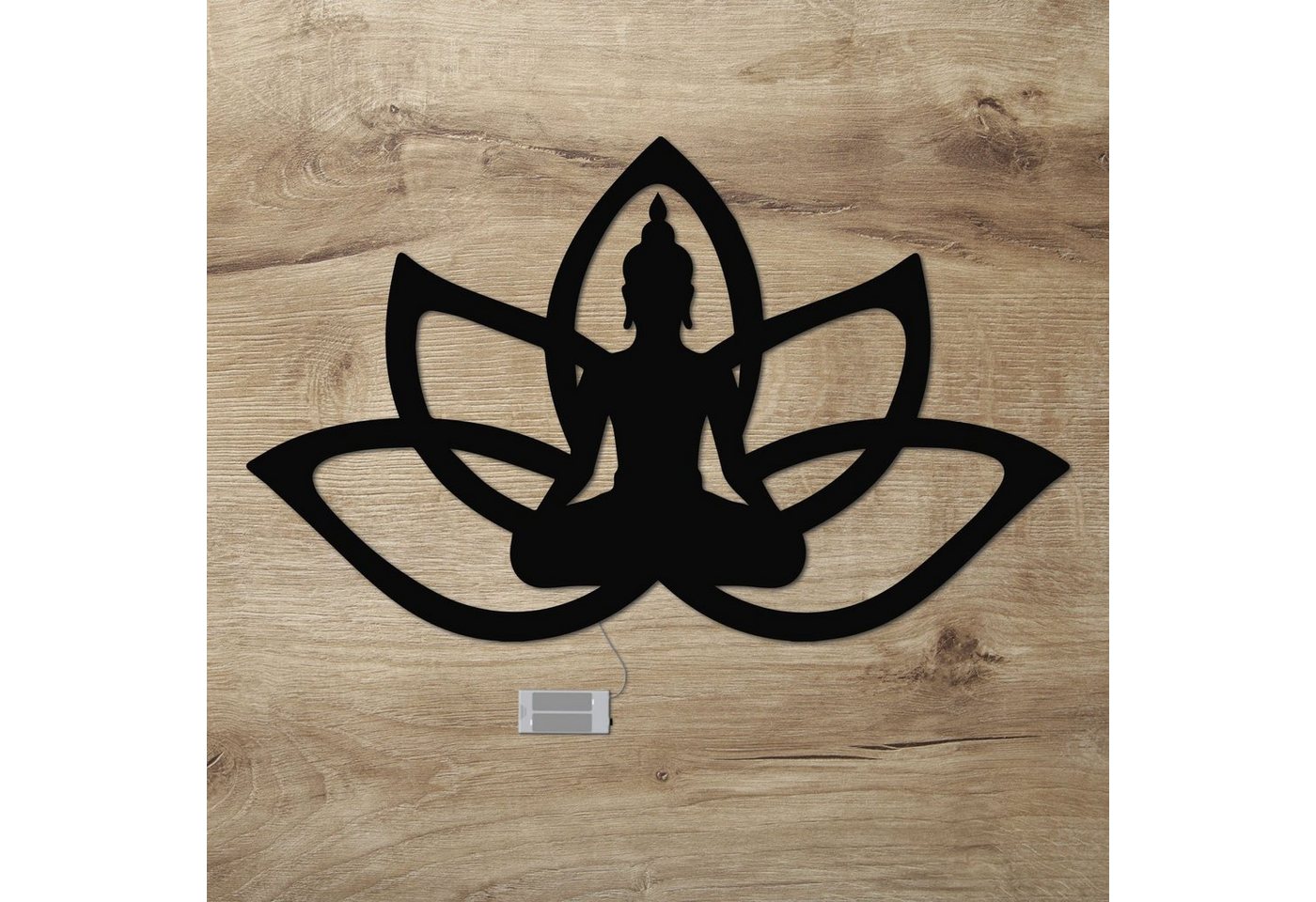 Namofactur LED Dekolicht Yoga, Buddha Lotus Haltung Blume, Meditation Wandlampe aus Holz, Ohne Zugschalter/Stern, LED fest integriert, Warmweiß von Namofactur