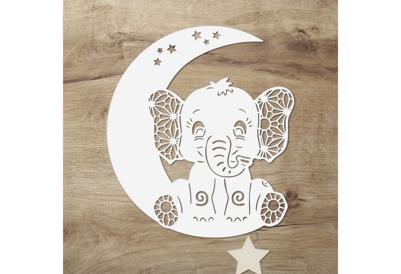 Namofactur LED Nachtlicht Elefant auf Mond - Schlaflicht mit Elefanten Motiv für Kleinkinder, Mit Sternabdeckung, LED fest integriert, Warmweiß, Wanddekoobjekt Kinderzimmer Leuchte batteriebetrieben von Namofactur