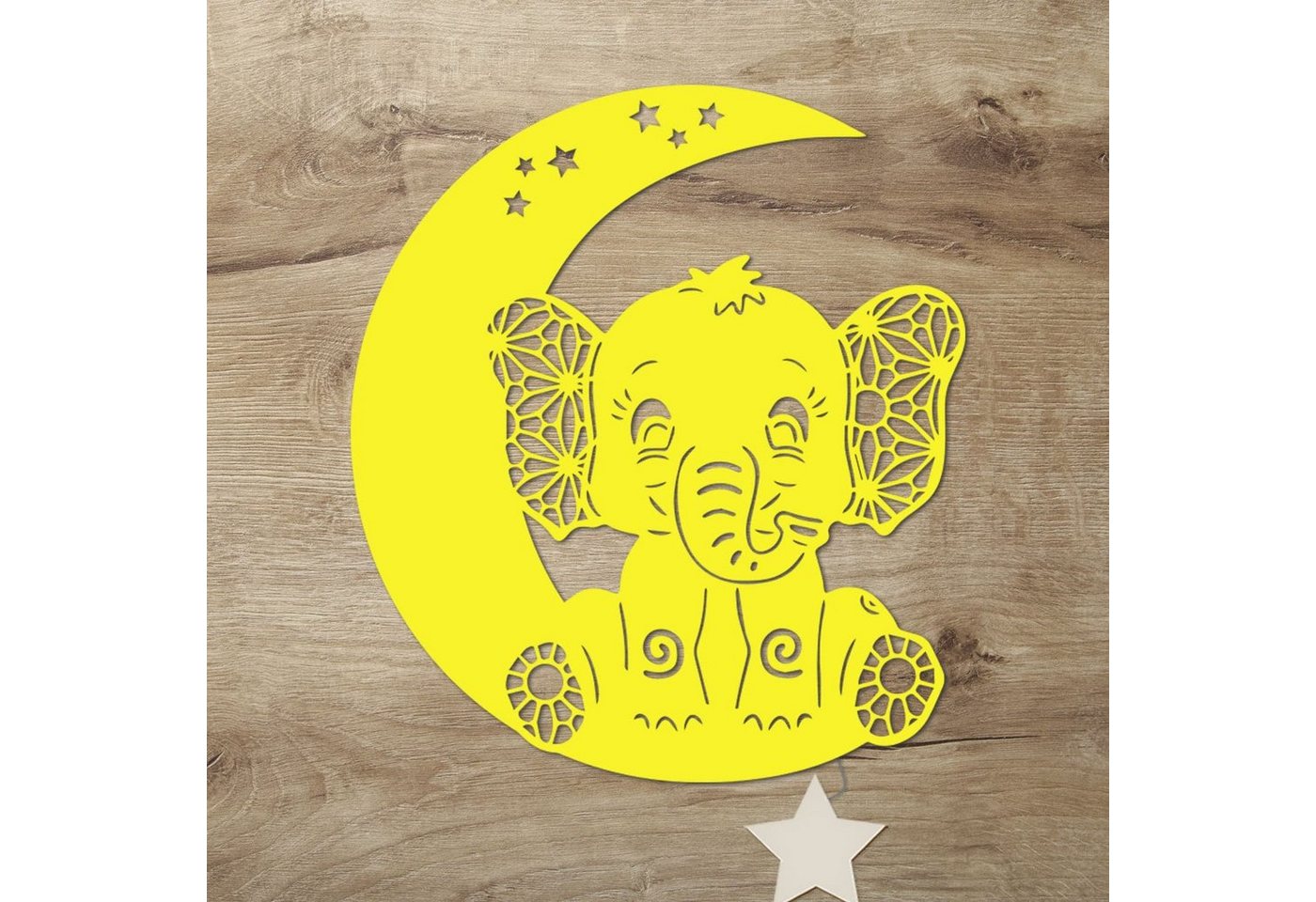 Namofactur LED Nachtlicht Elefant auf Mond - Schlaflicht mit Elefanten Motiv für Kleinkinder, Mit Sternabdeckung, LED fest integriert, Warmweiß, Wanddekoobjekt Kinderzimmer Leuchte batteriebetrieben von Namofactur