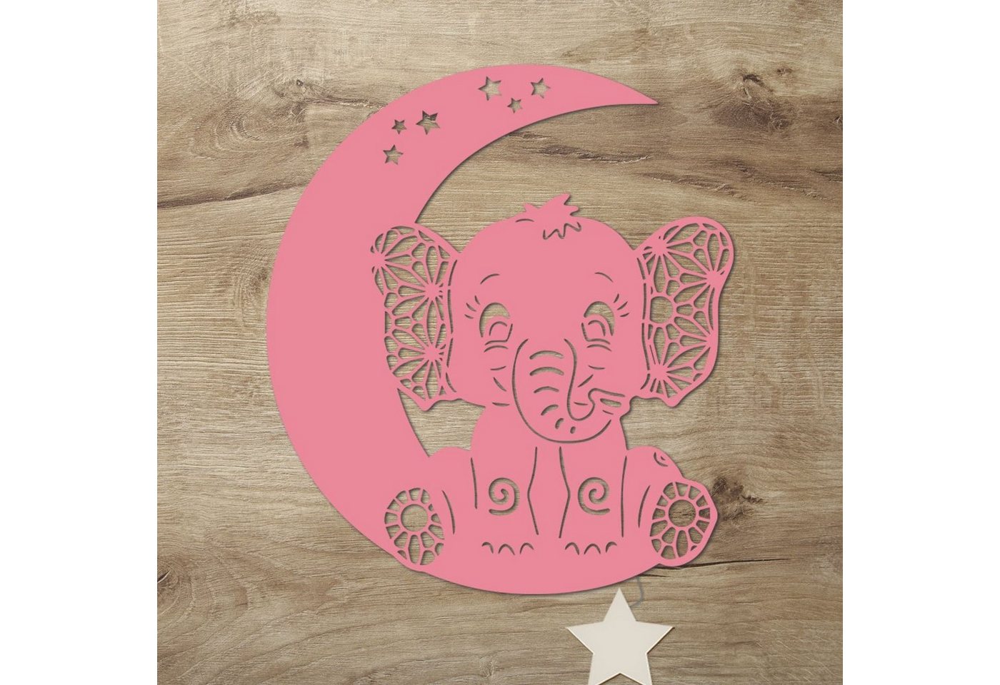 Namofactur LED Nachtlicht Elefant auf Mond - Schlaflicht mit Elefanten Motiv für Kleinkinder, Mit Sternabdeckung, LED fest integriert, Warmweiß, Wanddekoobjekt Kinderzimmer Leuchte batteriebetrieben von Namofactur