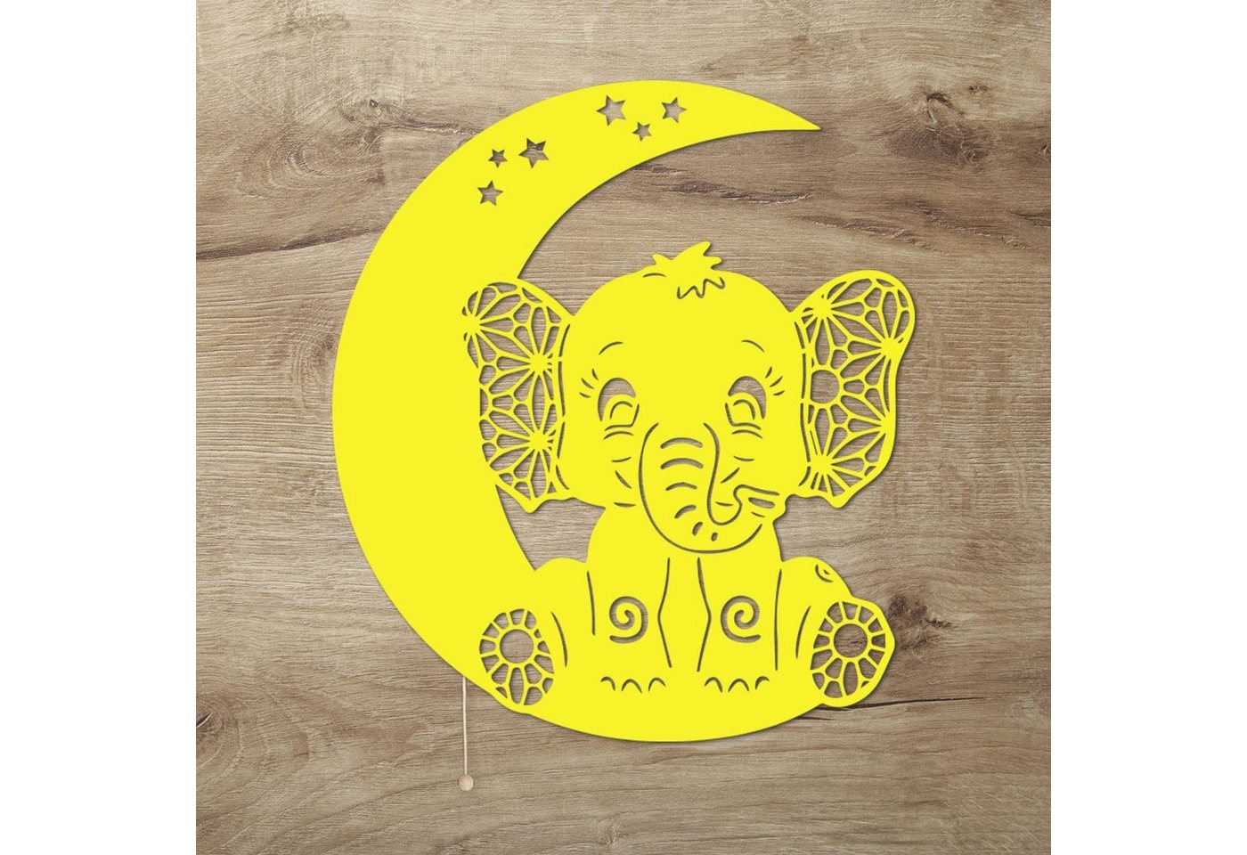 Namofactur LED Nachtlicht Elefant auf Mond - Schlaflicht mit Elefanten Motiv für Kleinkinder, Mit Zugschalter, LED fest integriert, Warmweiß, Wanddekoobjekt Kinderzimmer Leuchte batteriebetrieben von Namofactur