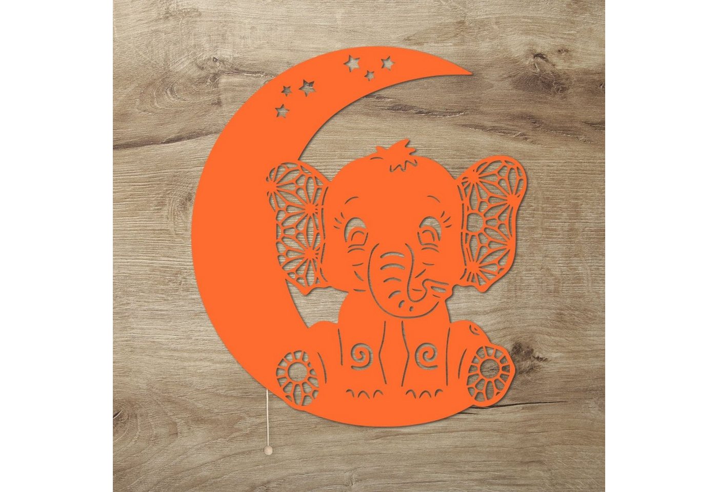 Namofactur LED Nachtlicht Elefant auf Mond - Schlaflicht mit Elefanten Motiv für Kleinkinder, Mit Zugschalter, LED fest integriert, Warmweiß, Wanddekoobjekt Kinderzimmer Leuchte batteriebetrieben von Namofactur