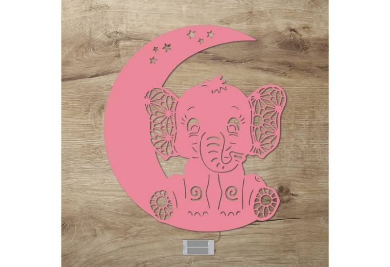 Namofactur LED Nachtlicht Elefant auf Mond - Schlaflicht mit Elefanten Motiv für Kleinkinder, Ohne Zugschalter, LED fest integriert, Warmweiß, Wanddekoobjekt Kinderzimmer Leuchte batteriebetrieben von Namofactur
