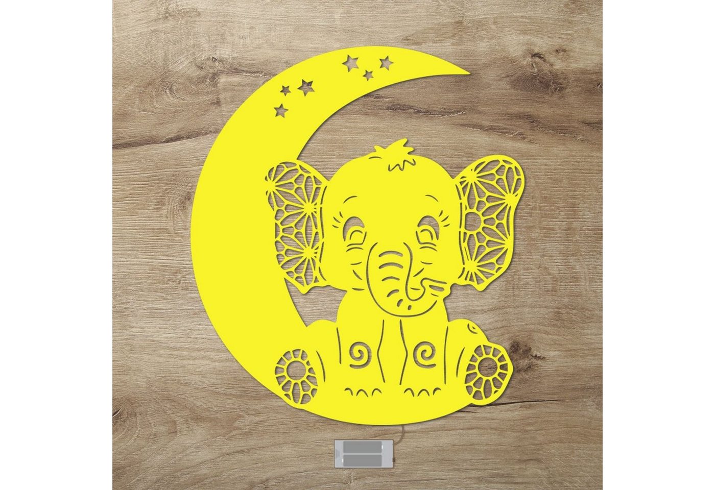 Namofactur LED Nachtlicht Elefant auf Mond - Schlaflicht mit Elefanten Motiv für Kleinkinder, Ohne Zugschalter, LED fest integriert, Warmweiß, Wanddekoobjekt Kinderzimmer Leuchte batteriebetrieben von Namofactur