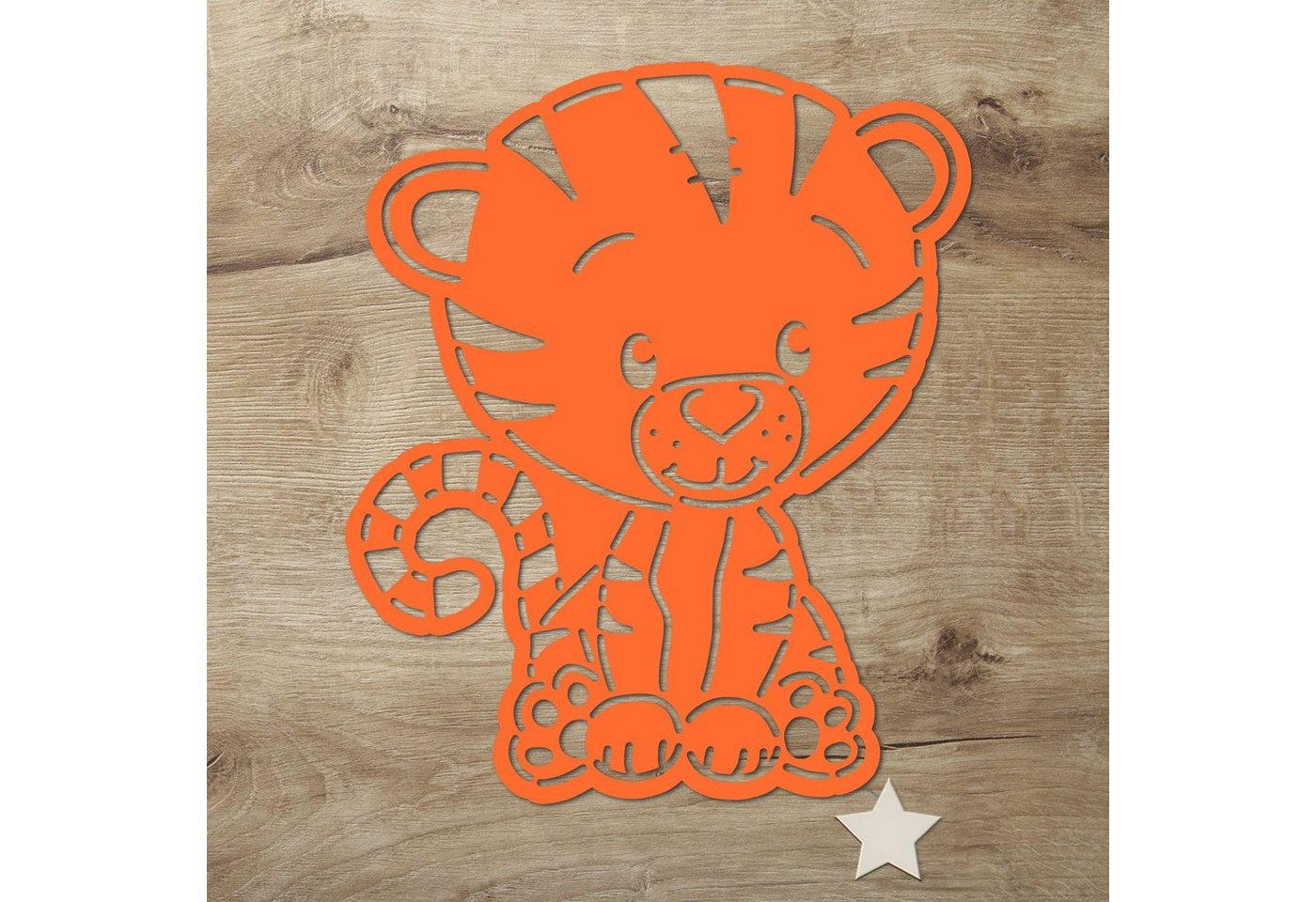 Namofactur LED Nachtlicht Wandlampe Tiger Baby Holz Wand Deko Lampe für Kinder I Kinderzimmer, Mit Sternabdeckung, LED fest integriert, Warmweiß von Namofactur