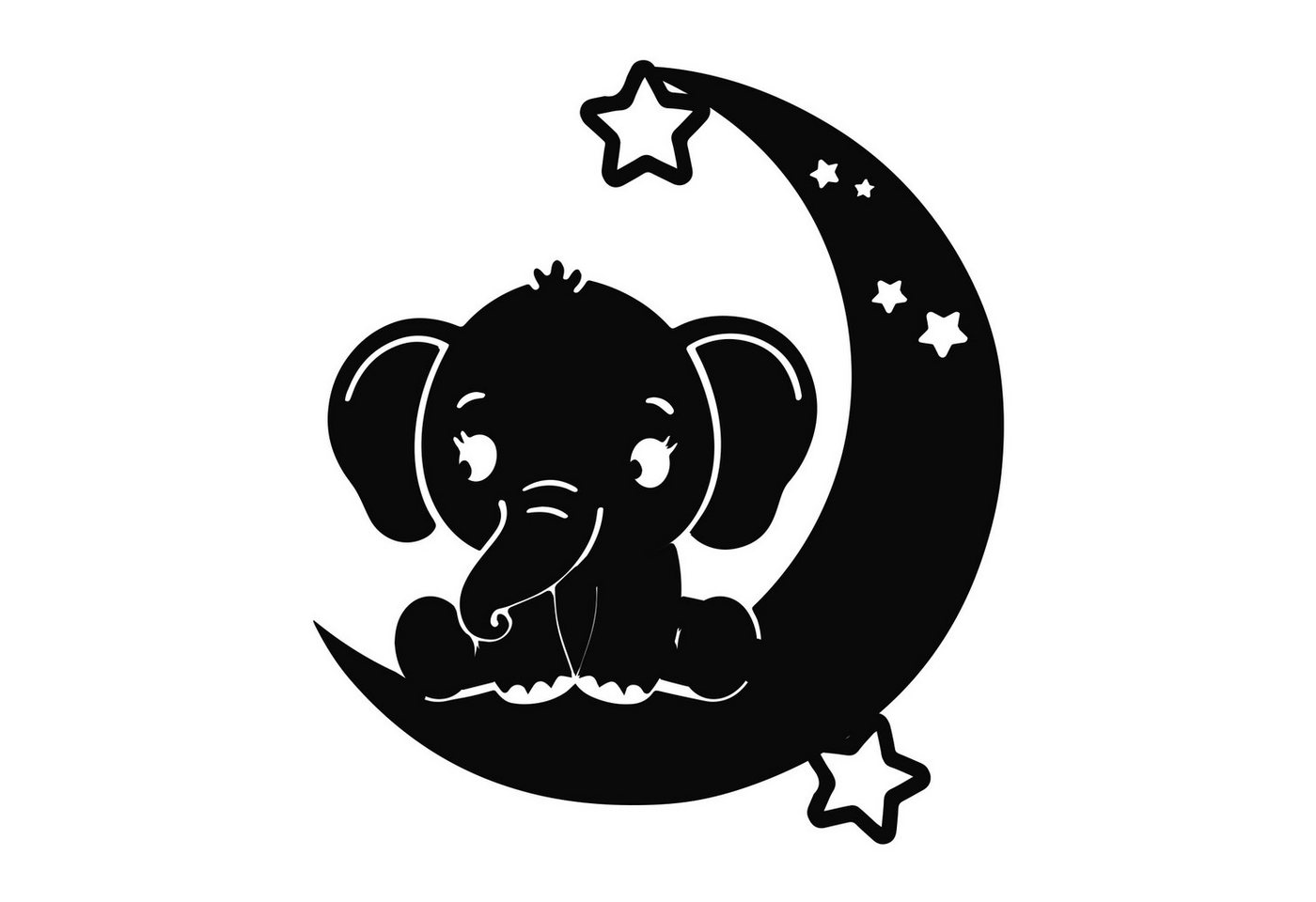 Namofactur LED Wandleuchte Baby Elefant auf Mond - Schlaflicht mit Elefanten Motiv für Kinder, Ohne Zugschalter/Stern, LED fest integriert, Warmweiß, Wanddekoobjekt, Wohnzimmer Leuchte, batteriebetrieben von Namofactur