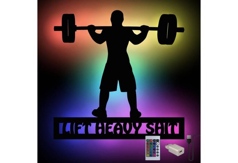 Namofactur LED Wandleuchte RGB Bodybuilding Gewichtheber Wanddeko Wand Dekoration aus Holz, LED fest integriert, Farbwechsler von Namofactur