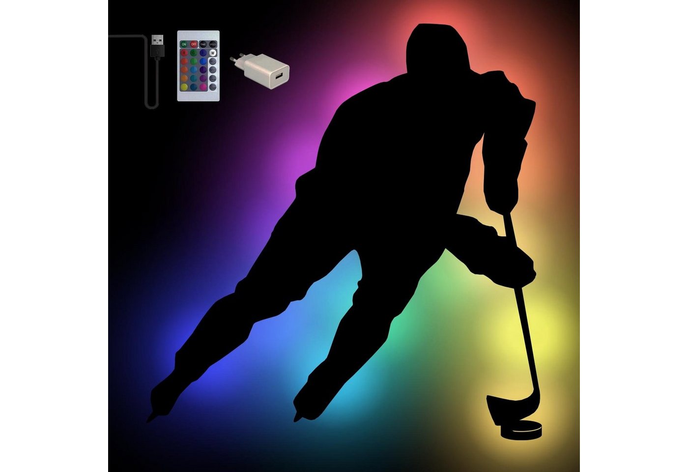 Namofactur LED Wandleuchte RGB Eishockey Spieler LED Wanddeko Wand Dekoration aus Holz, LED fest integriert, Farbwechsler von Namofactur