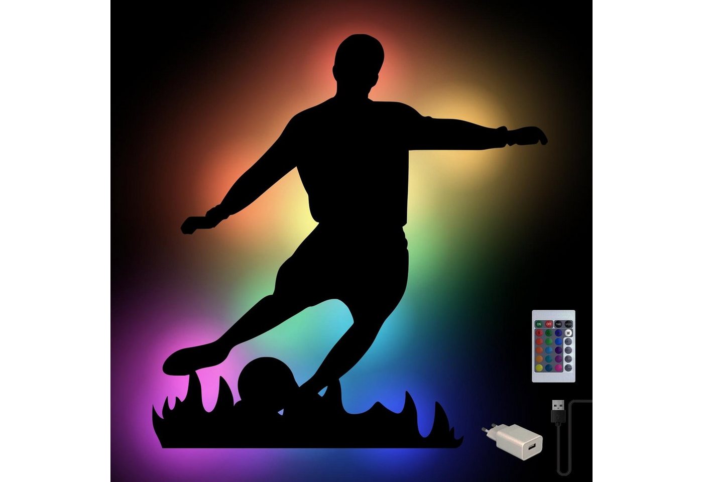 Namofactur LED Wandleuchte RGB Lampe 'Fußball Spieler' Wanddeko, LED fest integriert, Farbwechsler, Fußballer Wand Dekoration aus Holz von Namofactur