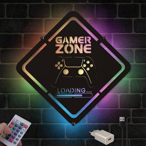 Namofactur PS Gamer Geschenk coole Gamingzone Deko - RGB 5 Gaming USB LED Gamers Only - Holz Farbauswahl von Namofactur