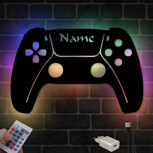 Namofactur Personalisierte Gaming 5 Wanddeko Wand Deko Farbwechsel Lampe Holz Licht Geschenkidee für Gamer Jungs Männer Freund Weihnachten I USB + Fernbedienung von Namofactur