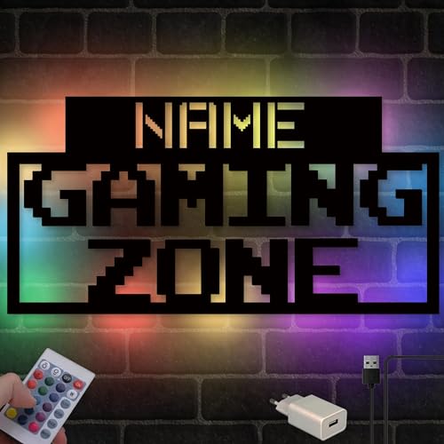 Namofactur Retro Pixel Gamingzone Gaming Zone Wand Deko Zubehör Farbwechsel Lampe Holz Licht Geschenkidee für Gamer Jungs Männer Freund Weihnachten I USB + Fernbedienung von Namofactur