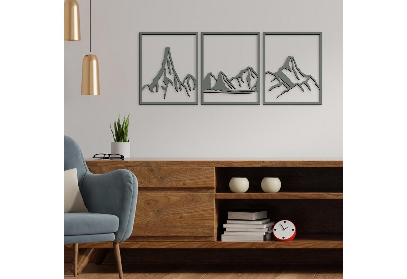 Namofactur Wanddekoobjekt 'Berge' Wandbild Wand Dekor aus Holz (3 St., 3-teilig), moderne Panel Wandkunst Berg Panorama in 3 Einzelbildern von Namofactur